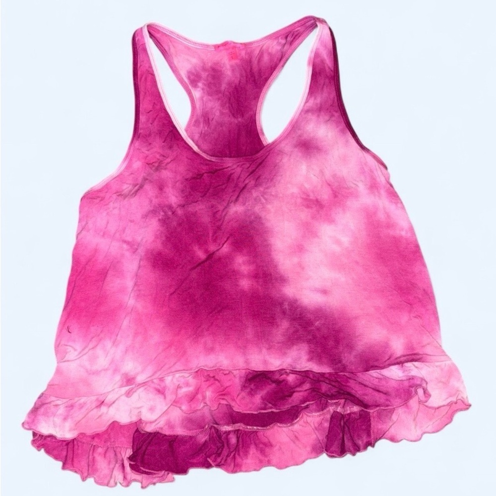 Betsey Johnson Pink Tie-Dye Ruffle Hem Tank Top Size L 🌸🌺